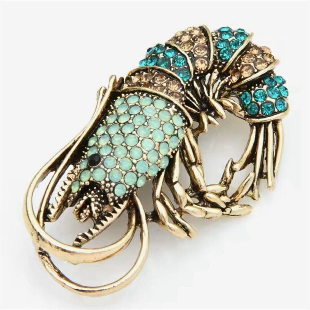 Vintage Design Multicolor Rhinestone Shrimp Brooch Fashion Crystal Jewelry